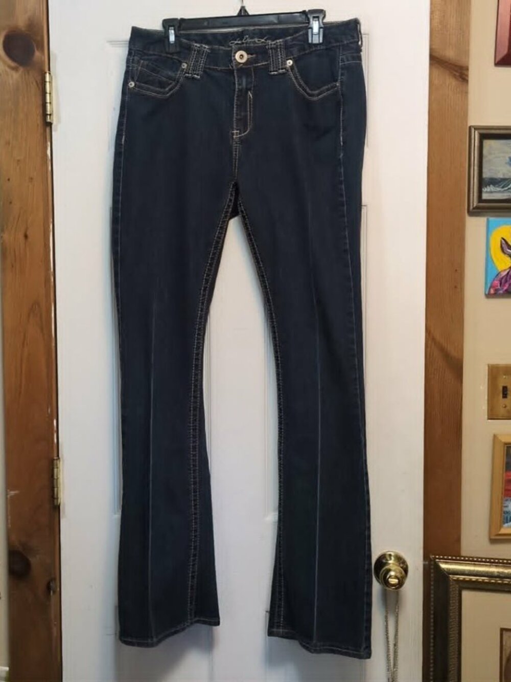 Long Elegant Legs Blue Denim Jeans Size 14 Curvy Dark Wash Front Seam Americana